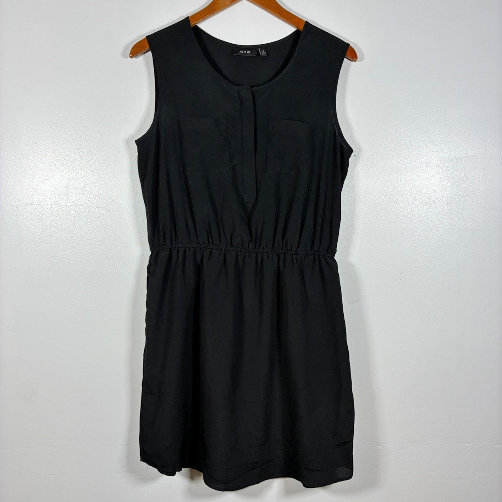 Apt. 9 Dress M Sleeveless Mini Elastic Waist Utility Pockets Zip LBD Office Chic
